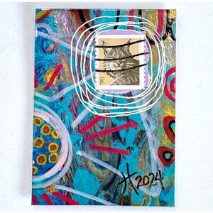ACEO Original Mixed Media Art 2015 Bobcat US Postage Stamp ATC